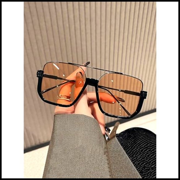 Retro Oversized Aviator Sunglasses Square Double Bridge Pilot Sun Glasses